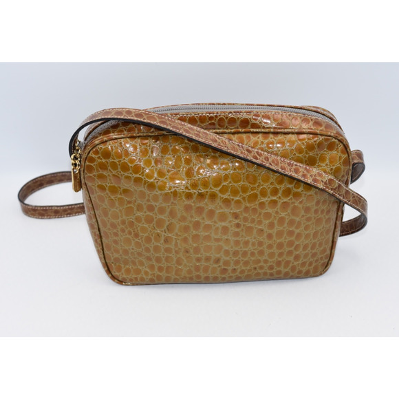 Salvatore Ferragamo Crossbody Shoulder Bag Purse Croc Embossed Leather - Picture 1 of 12